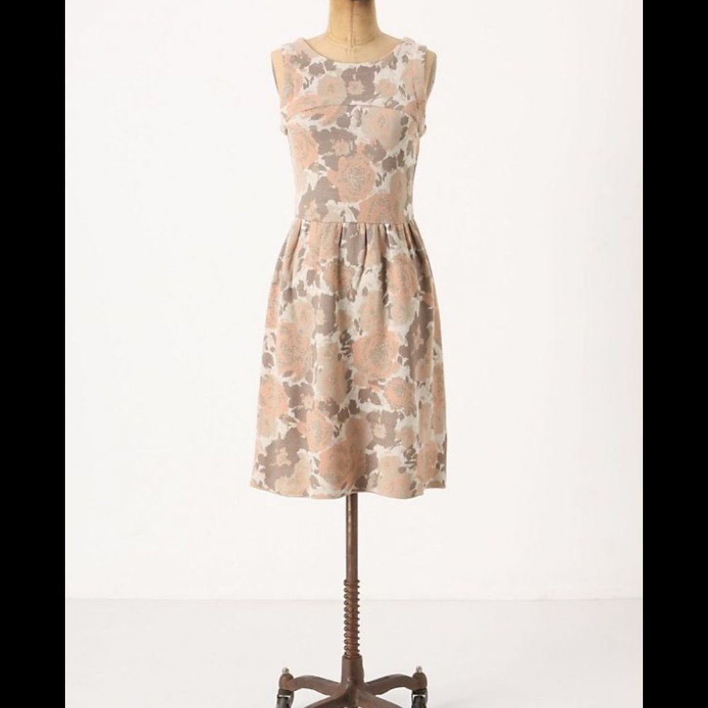 Anthropologie Floral Midi Dress in Blush, Cream, Taupe